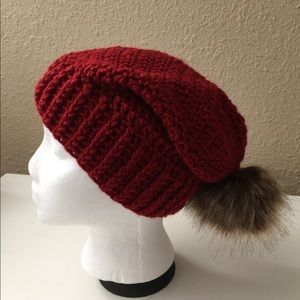 New Crochet Slouchy Hat with Fur Pom Pom